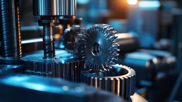 Metalworking cnc milling machine creating metal gears in modern factory photo