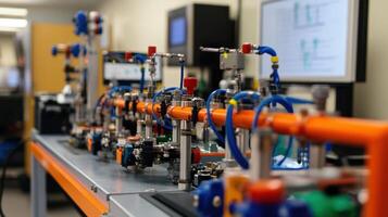 Industrial automation system with pipes and valves displaying manufacturing prowess photo