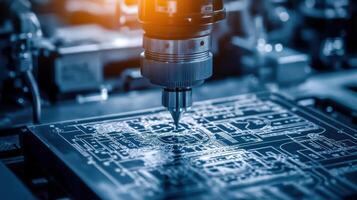 Automated machine assembling electronic circuit board in factory photo