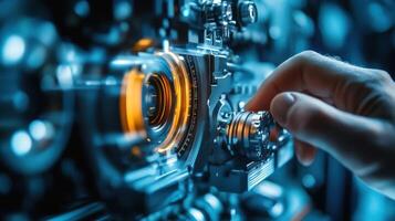 Engineer operating complex machinery with precision and expertise photo
