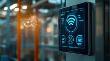 Smart factory control panel monitoring temperature, humidity and wireless connection photo
