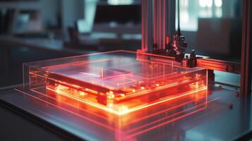 Futuristic 3d printer creating a microchip in a laboratory setting photo