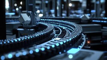 Modern industrial conveyor belt system transporting products in automated factory photo
