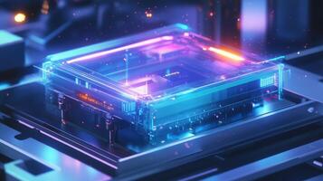 Futuristic cpu is glowing and processing data on motherboard photo