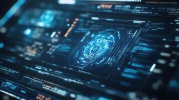 Futuristic digital interface with holographic display photo