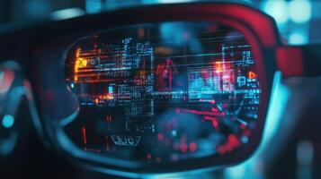 Futuristic smart glasses displaying augmented reality data and information photo