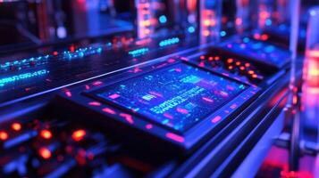 Futuristic control panel showing data analysis in a technological environment photo