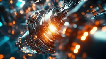 Futuristic rotating mechanism generating energy in a technological environment photo