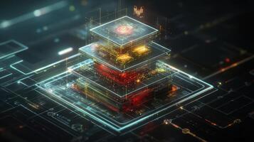 Quantum computer processing data in futuristic server room photo