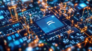 5g microchip managing wireless network communication on circuit board photo