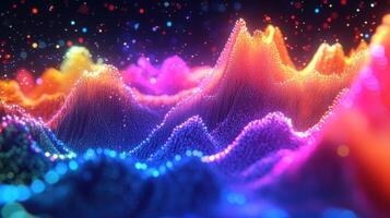 Colorful particle waves creating abstract digital landscape photo