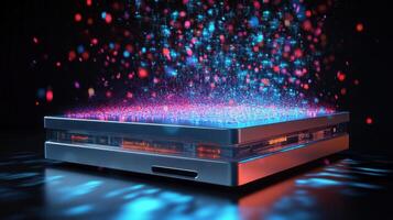 Quantum computing server receiving data stream generating colorful bokeh effect photo