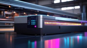 Modern printing machine operating in a factory photo