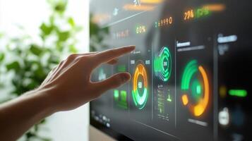 Businessman analyzing financial data on interactive screen display photo