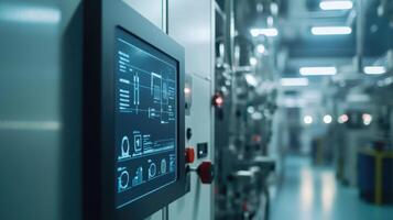 Industrial control panel displaying monitoring data in modern factory photo