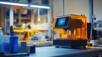 Modern 3d printer creating cube prototypes in advanced manufacturing facility photo