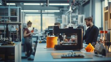 3d printer creating a prototype in a modern laboratory with engineers working photo