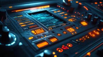 Futuristic control panel showing complex data and information photo