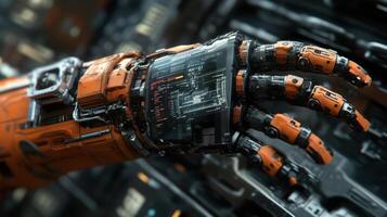 Advanced robotic hand displaying futuristic technology and innovation photo