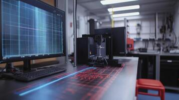 Modern equipment analyzing data on computer screen in laboratory photo
