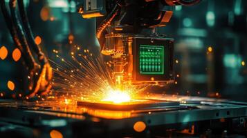 Robotic arm using laser for precise manufacturing in factory photo