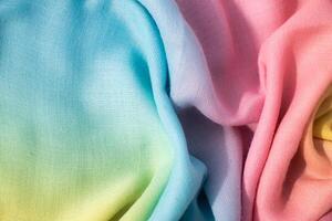 Gradient rainbow fabric wavy spiral crumpled background texture with copy space. photo