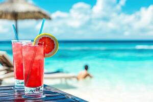 Cocktails on the beach at Maldives - summer vacation background photo