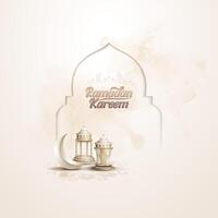 islamic template background with white lanterns and crescent moon vector