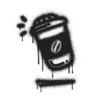 Coffee cup icon with graffiti spray paint sprayed isolated on white background. Coffee icon with spray paint in black on white. vector