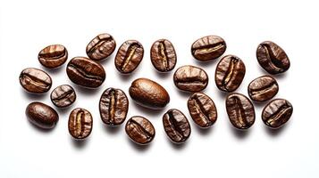 Delicious coffee beans scattered invitingly across a clean, bright surface photo