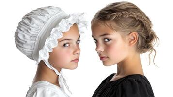 Two girls pose closely, highlighting their unique styles and expressions photo