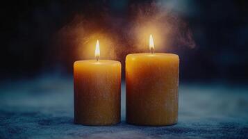 Warm candlelight dances in the air, creating a serene, peaceful atmosphere photo