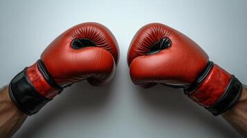 Two red boxing gloves unite, symbolizing readiness for the next training challenge photo