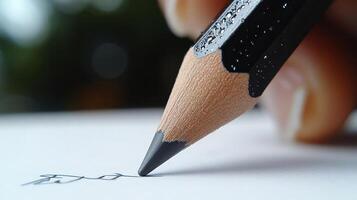 The hand skillfully guides a sharpened pencil, creating art on paper under soft sunlight photo