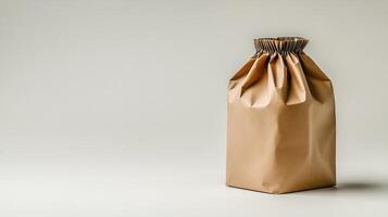 The kraft paper bag stands upright, hinting at its potential utility in everyday tasks photo