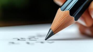 A person holds a sharpened pencil, ready to write on a blank surface, sparking creativity photo