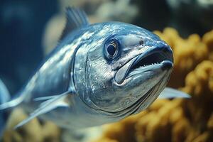 A Close Up View Of A Blue Fish Underwater photo