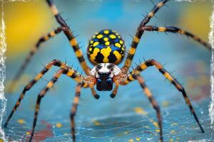 A Colorful Spider On Its Web Close Up View photo