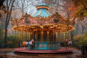 Autumnal Carousel In A Misty Park Setting photo