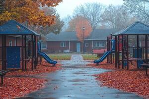 Autumn Playground Scene With Two Play Structures photo