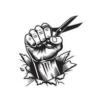 Fist with Scissors - Power and Precision in Barbering vector