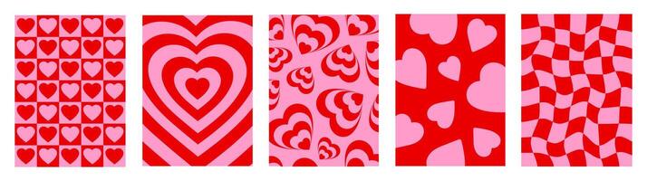 Creative romantic set vertical backgrounds in style retro. Happy Valentines day greeting card vector