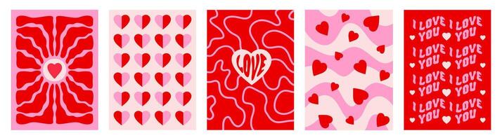 Creative romantic set vertical backgrounds in style retro.Happy Valentines day greeting card vector
