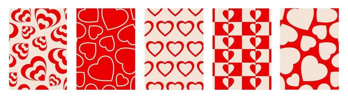 Creative romantic set vertical backgrounds in style retro. Happy Valentines day greeting card. vector