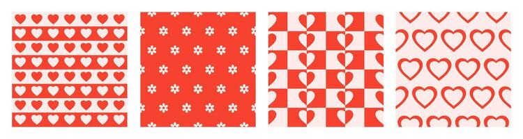 Romantic set minimal seamless patterns in retro 60s, 70s style vector