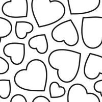 Minimalistic romantic seamless pattern of black linear hearts on a white background. Trendy illustration in style retro vector