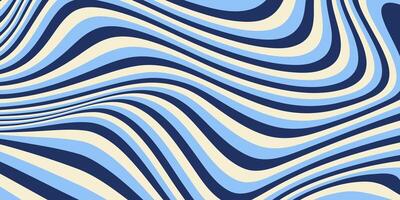 Abstract horizontal background with dynamic waves. Trendy illustration in style retro 60s, 70s. Blue and beige colors vector
