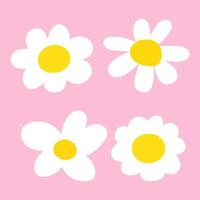 Collection of daisies. Flat design. Hand drawn icons. Illustrations on pink background. vector