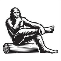 Thoughtful Bigfoot - Sitting on a Log, Deep in Thought vector
