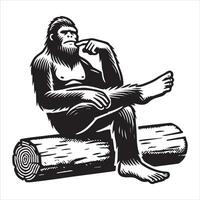 Contemplative Bigfoot - Resting on a Log vector